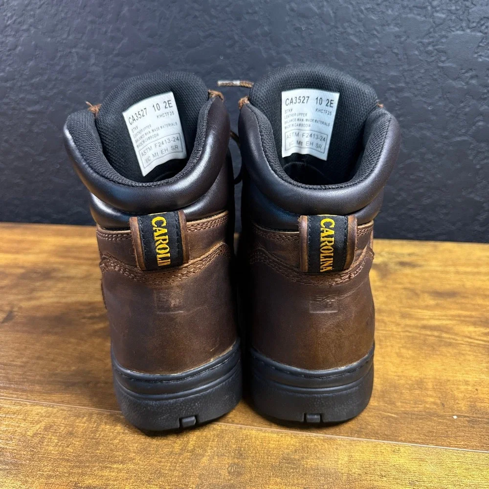 Carolina CA3527 Brown Leather Steel Toe Met Guard Work Boots Mens 10 2E Wide